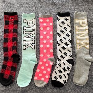 PINK Women's Knee-High Socks Pack - Mint, Pink, Black, Gray, Red